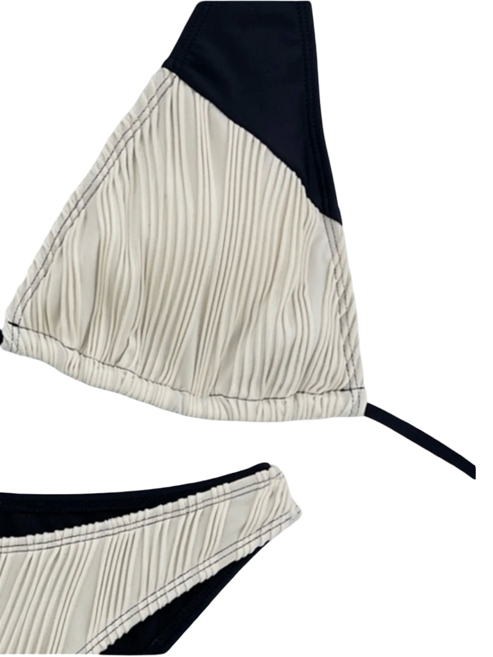 Black & Cream Pleated Triangle Bikini Set with Gold Ring Detail | NWOT - Picture 4 of 7